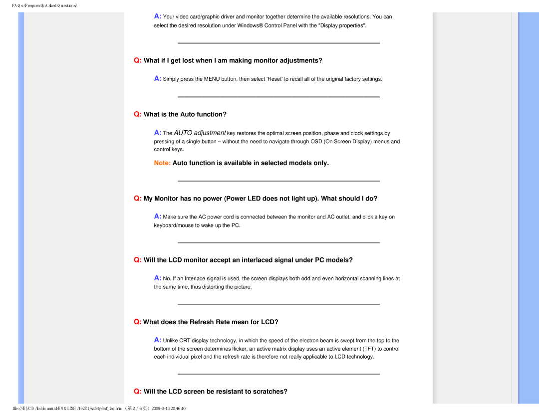 Philips 1.92E+03 user manual What if I get lost when I am making monitor adjustments?, What is the Auto function? 