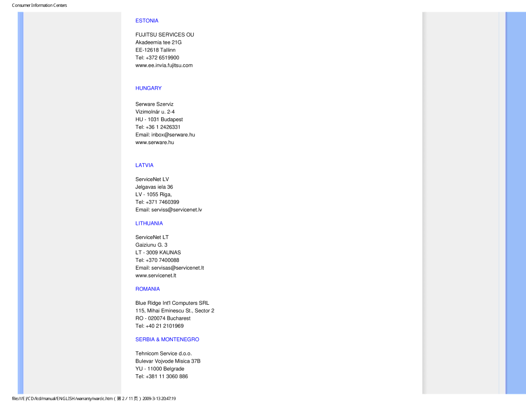 Philips 1.92E+03 user manual Estonia, Hungary, Latvia, Lithuania, Romania, Serbia & Montenegro 