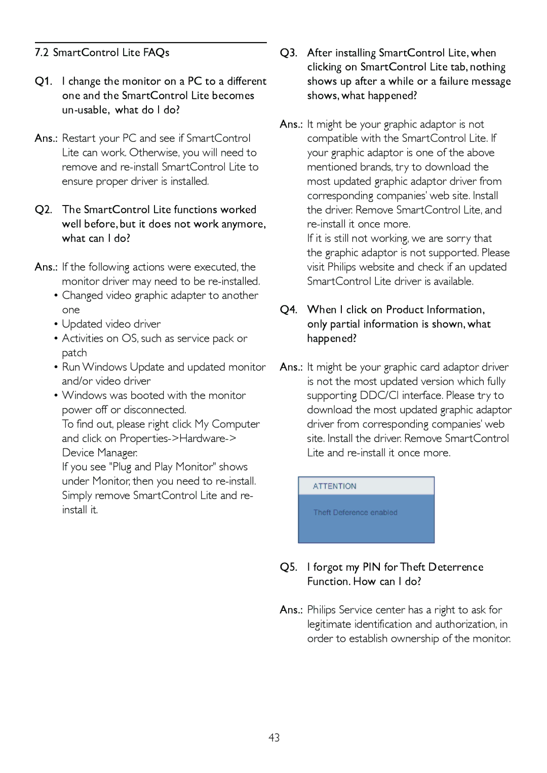 Philips 1.92E+04 manual SmartControl Lite FAQs 