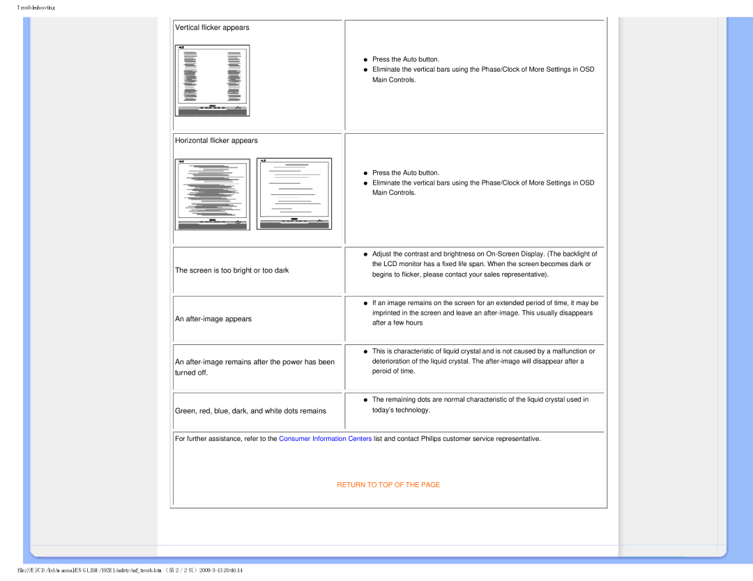 Philips 192E1SB/00 user manual Vertical flicker appears 