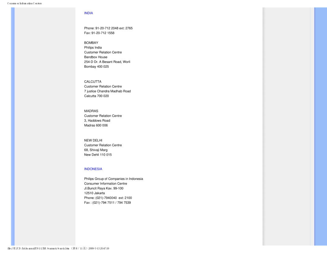 Philips 192E1SB/00 user manual India, Indonesia 