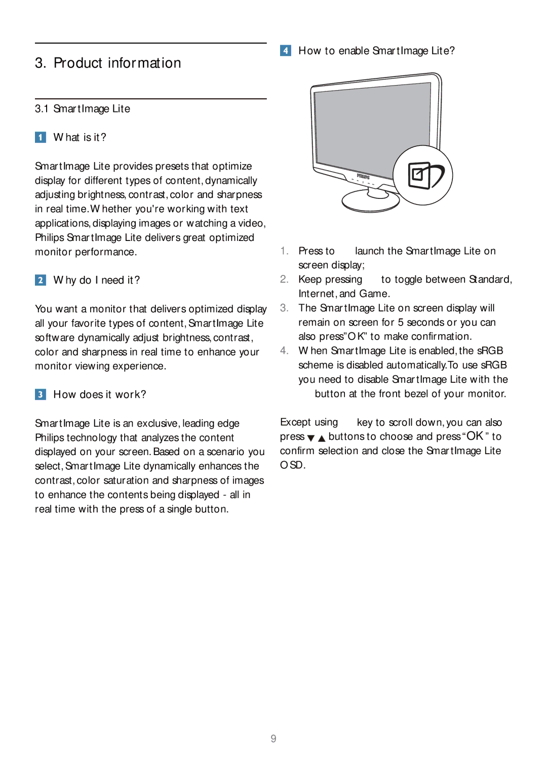 Philips 192E2SB2 user manual Product information, SmartImage Lite What is it?, Why do I need it?, How does it work? 