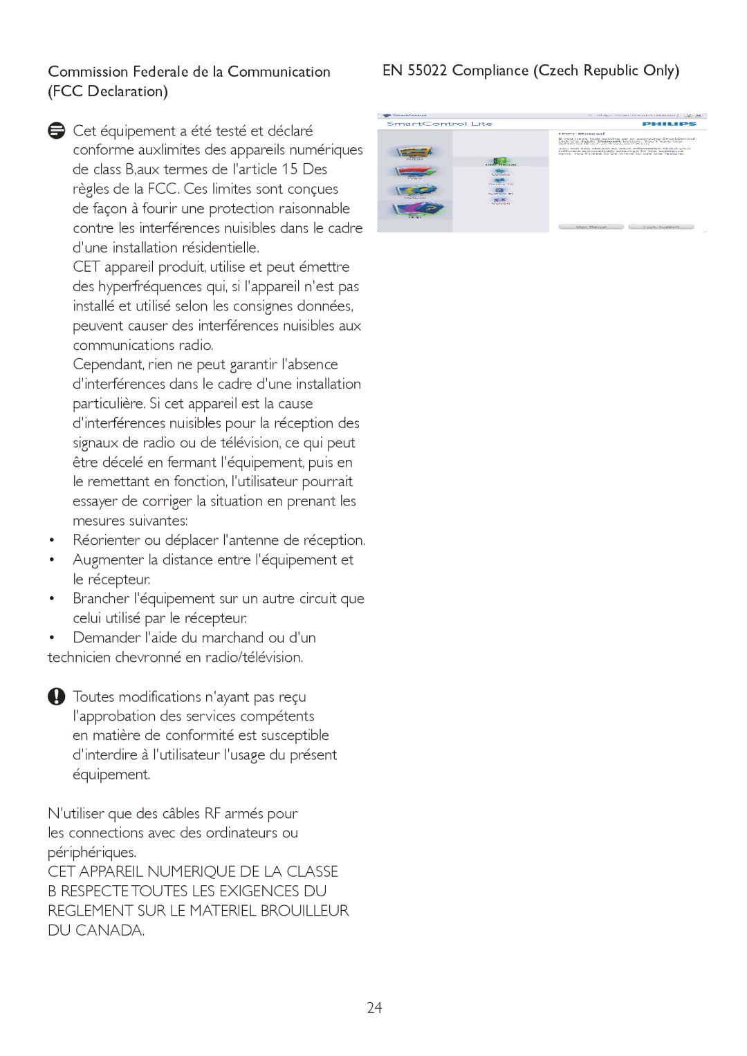 Philips 192E2SB2 user manual Commission Federale de la Communication, FCC Declaration 