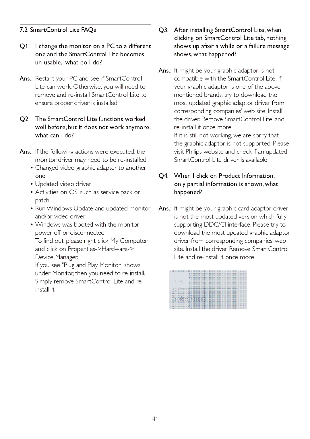 Philips 192E2SB2 user manual SmartControl Lite FAQs 