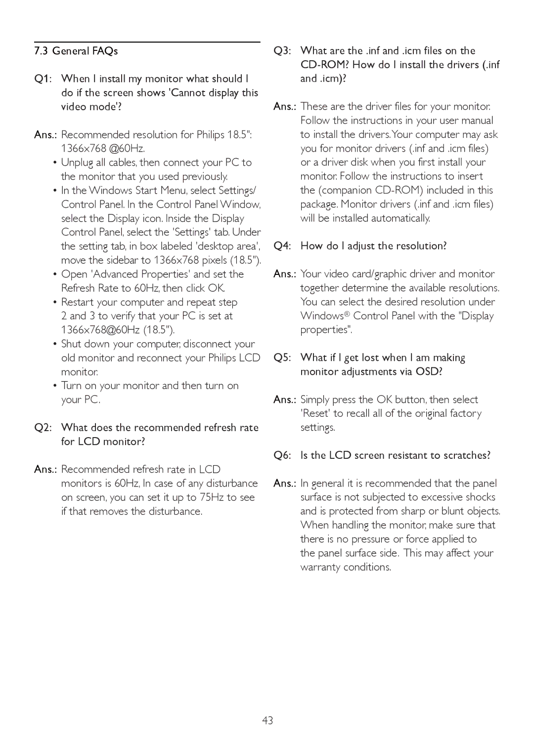 Philips 192E2SB2 user manual General FAQs 