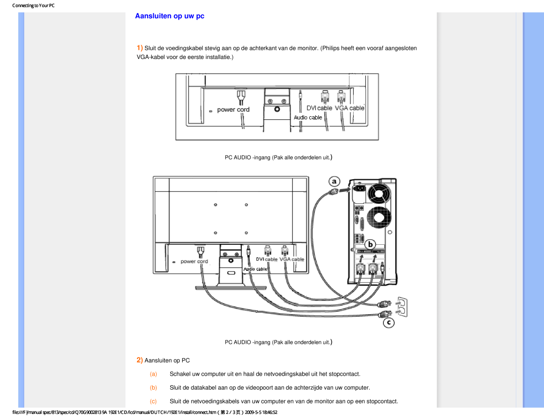 Philips 192EI user manual Aansluiten op uw pc 
