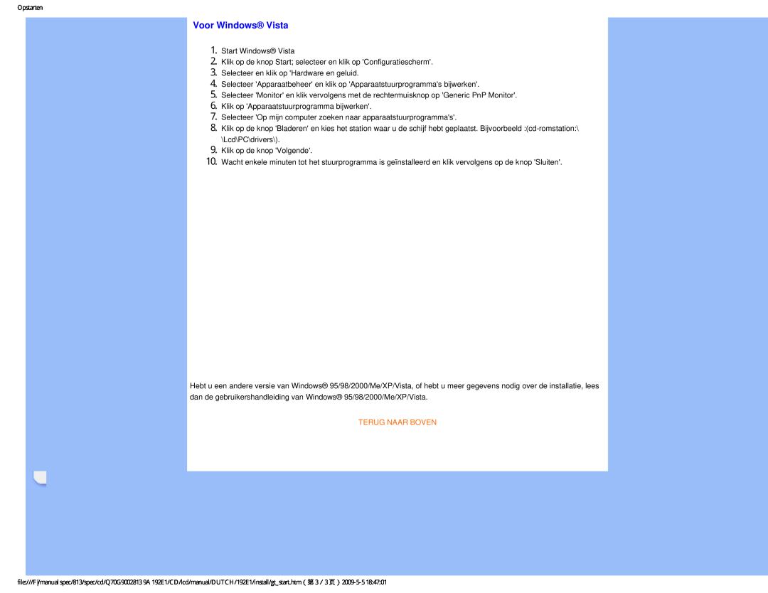 Philips 192EI user manual Voor Windows Vista, Terug Naar Boven 