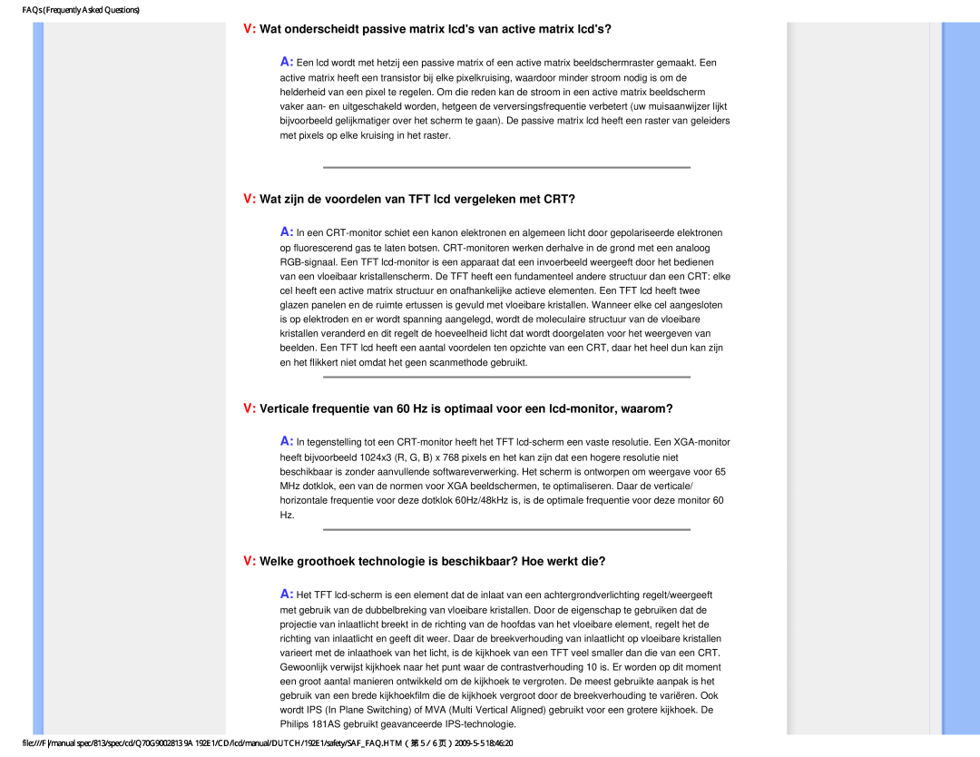 Philips 192EI user manual V Wat onderscheidt passive matrix lcds van active matrix lcds? 