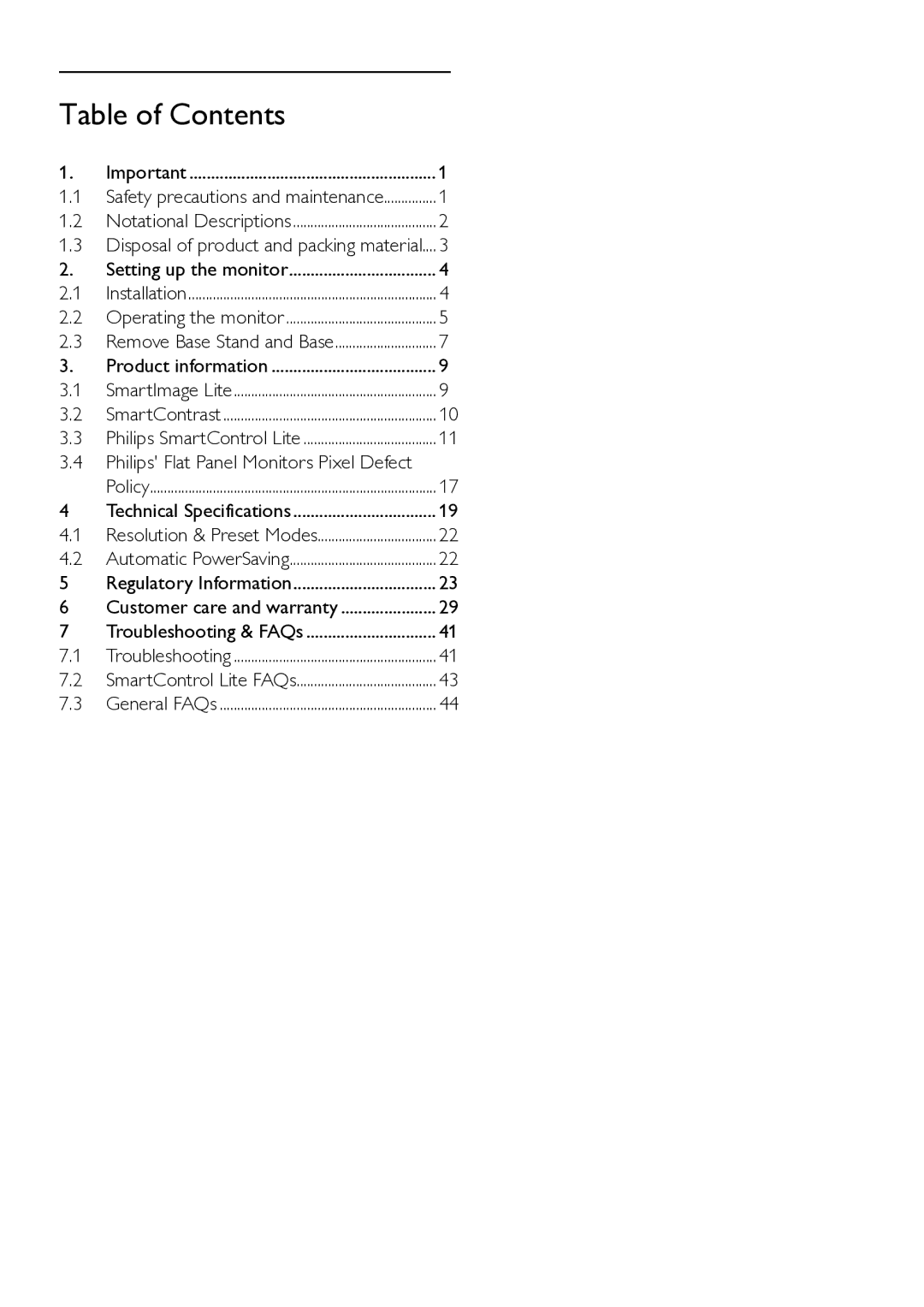 Philips 192E2, 192EL2SB user manual Table of Contents 