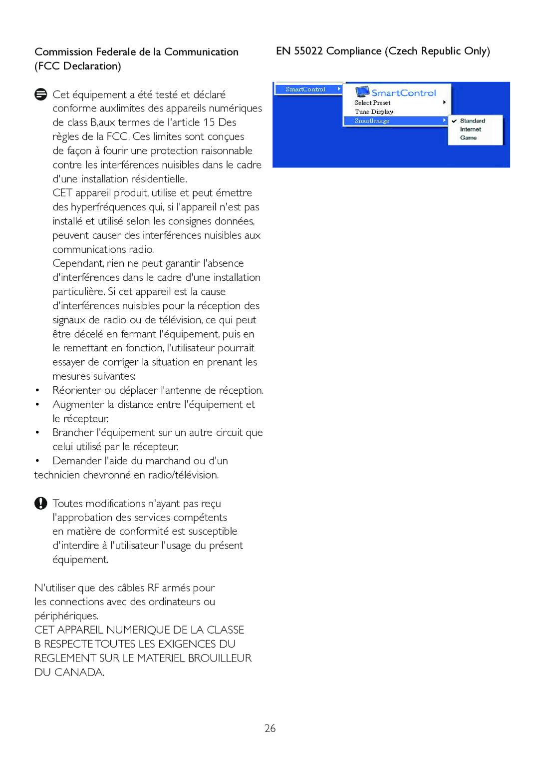 Philips 192EL2SB, 192E2 user manual Commission Federale de la Communication, FCC Declaration 