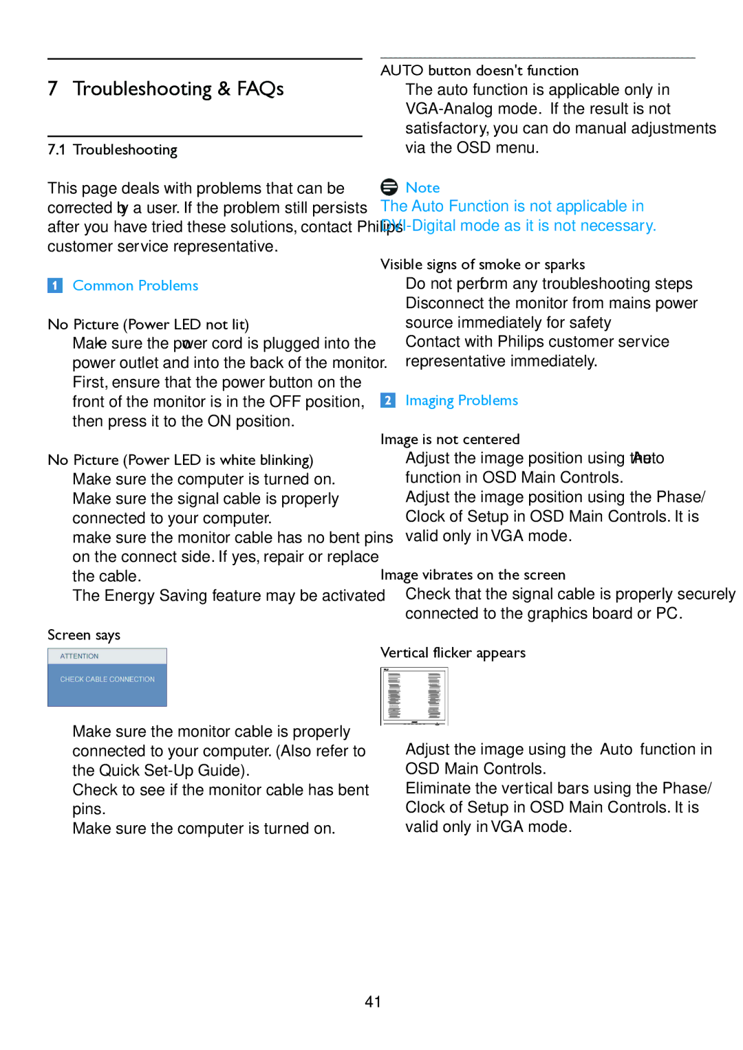 Philips 192EL2SB, 192E2 user manual Troubleshooting, No Picture Power LED not lit, Screen says 