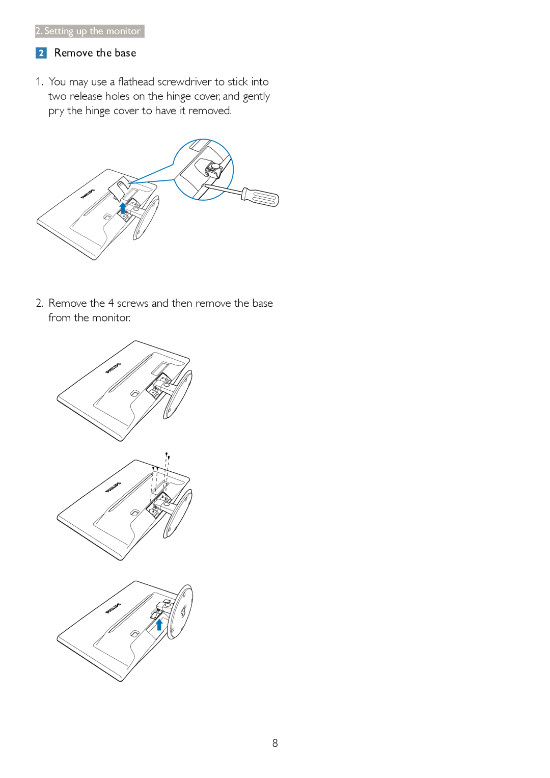 Philips 196V3 user manual Remove the base 