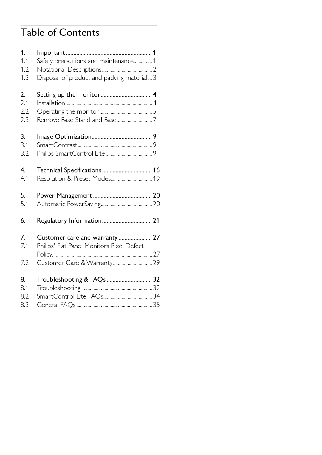 Philips 196V3 user manual Table of Contents 