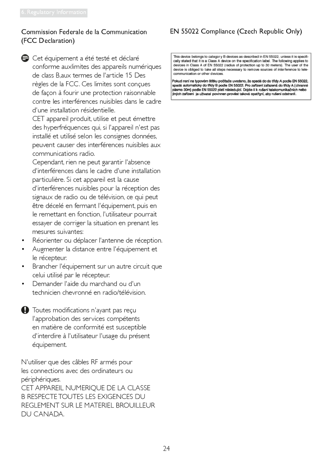 Philips 196V3 user manual Commission Federale de la Communication, FCC Declaration 