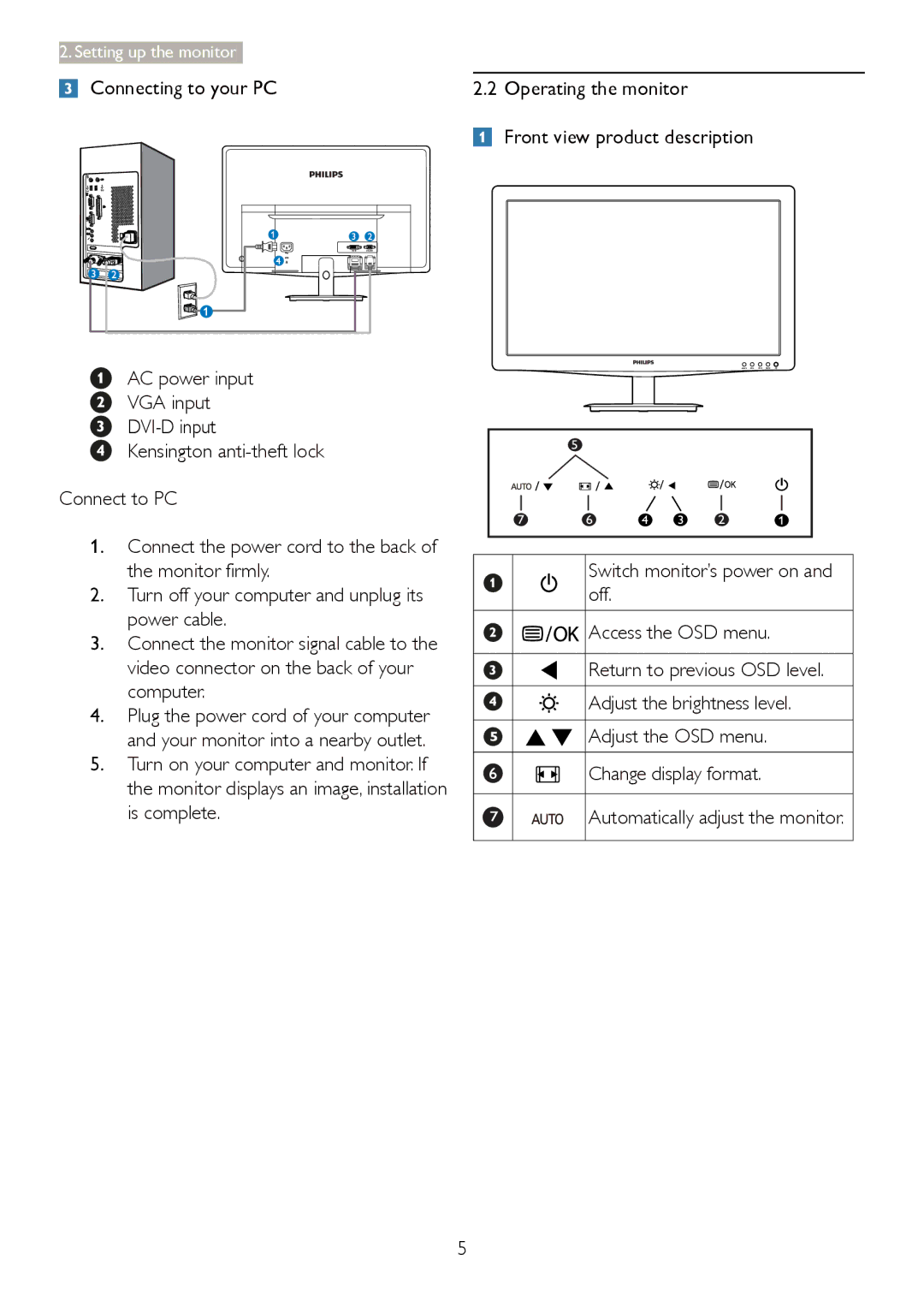 Philips 196V3 user manual Setting up the monitor 