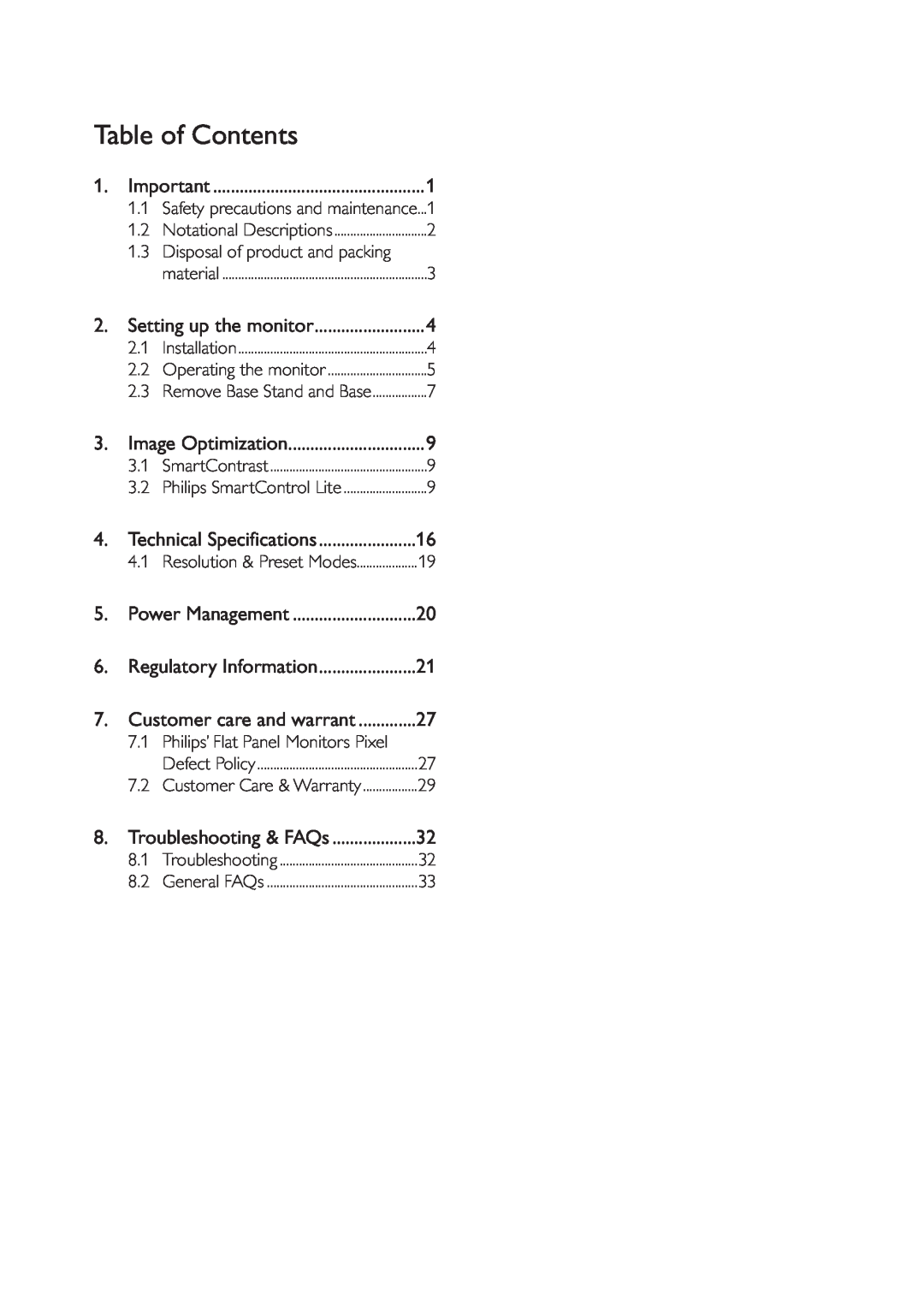 Philips 196V3L user manual Table of Contents 