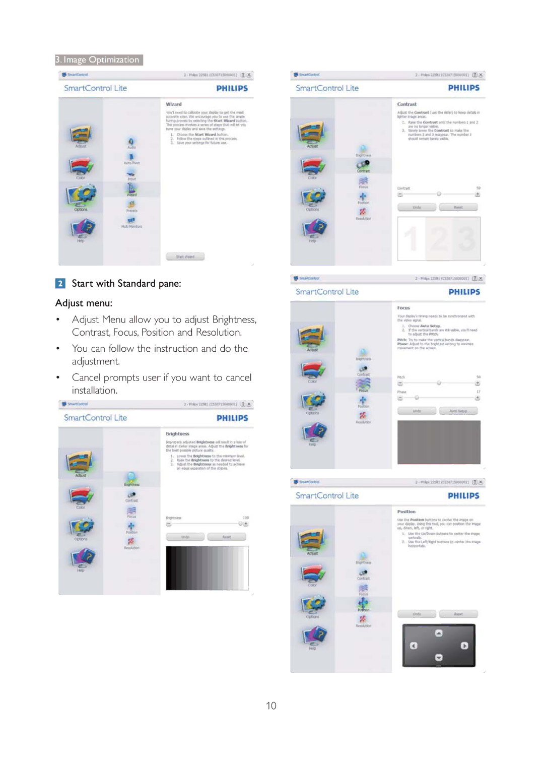 Philips 196V3L user manual Start with Standard pane Adjust menu 