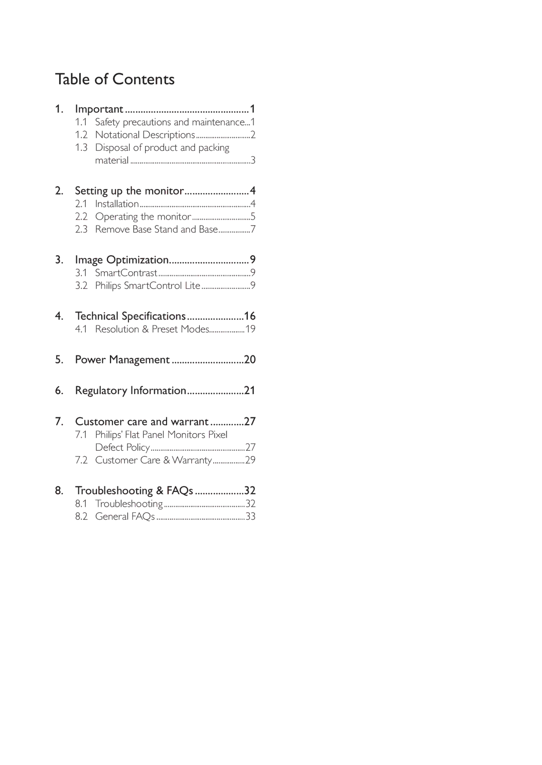 Philips 196V3L user manual Table of Contents 