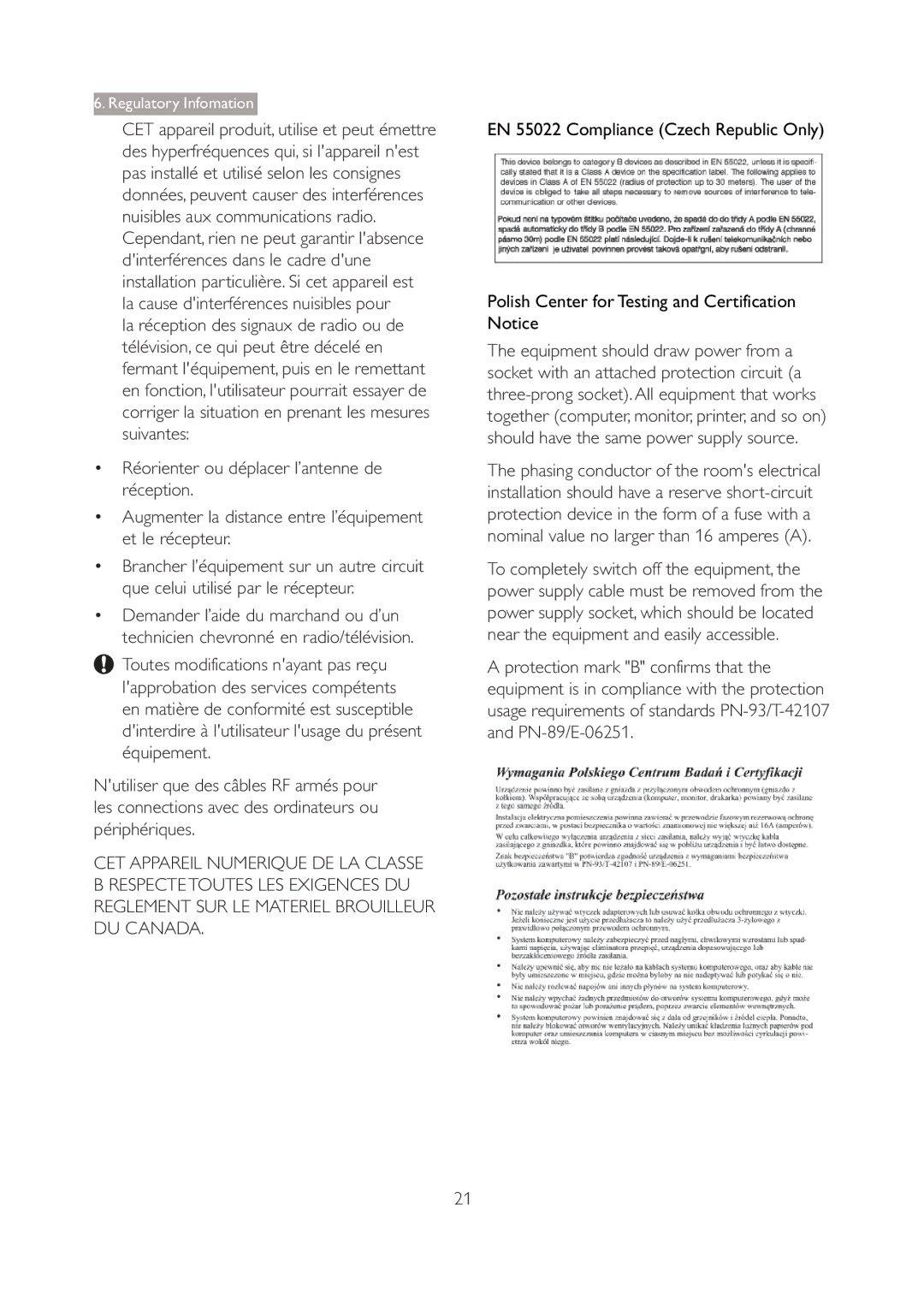 Philips 196V4L user manual Regulatory Infomation 