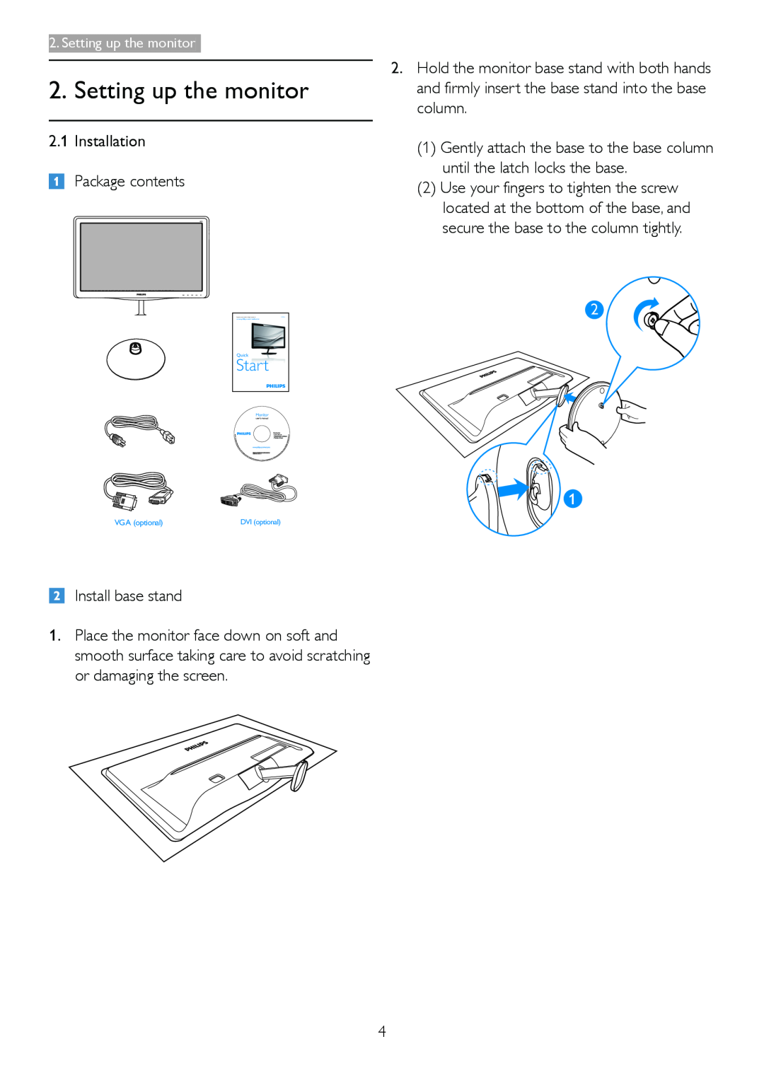 Philips 197E3L user manual Setting up the monitor, Star t 