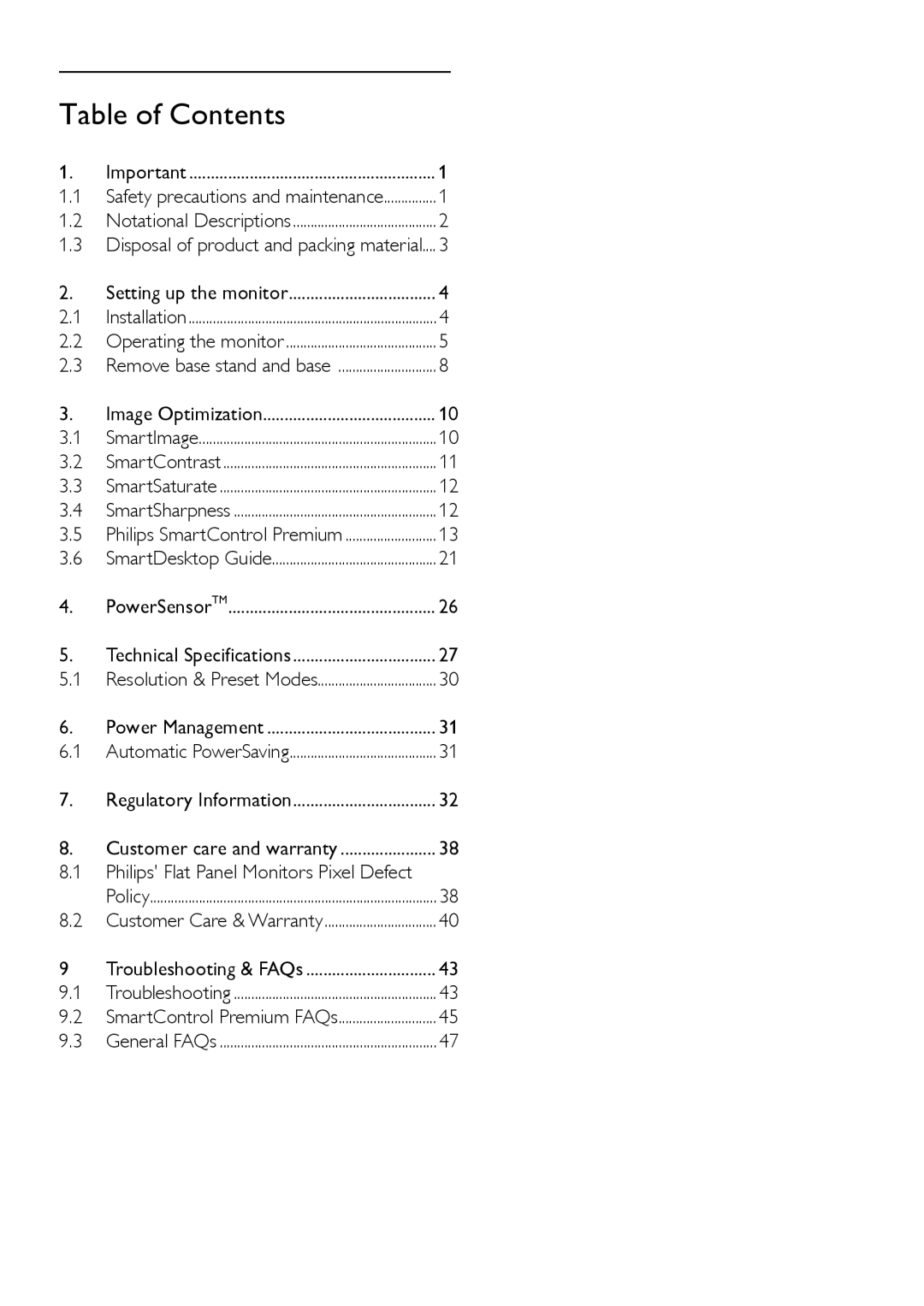 Philips 19B4LPCB/27 user manual Table of Contents 