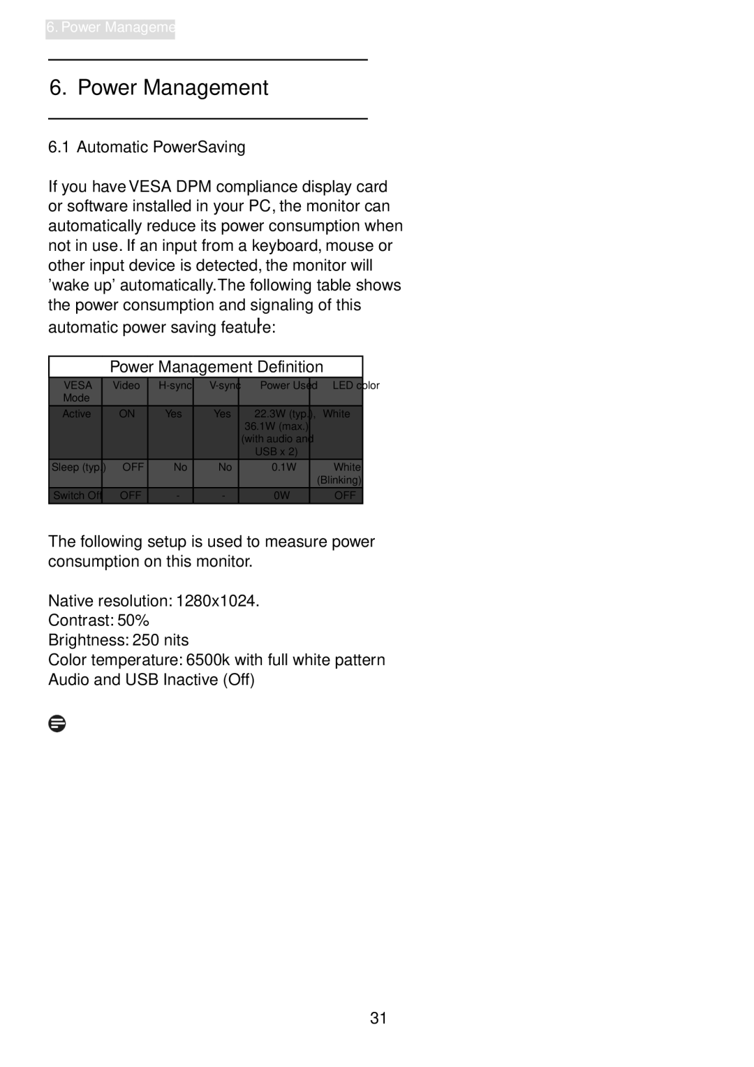 Philips 19B4LPCB/27 user manual Power Management, Automatic PowerSaving, Automatic power saving feature 