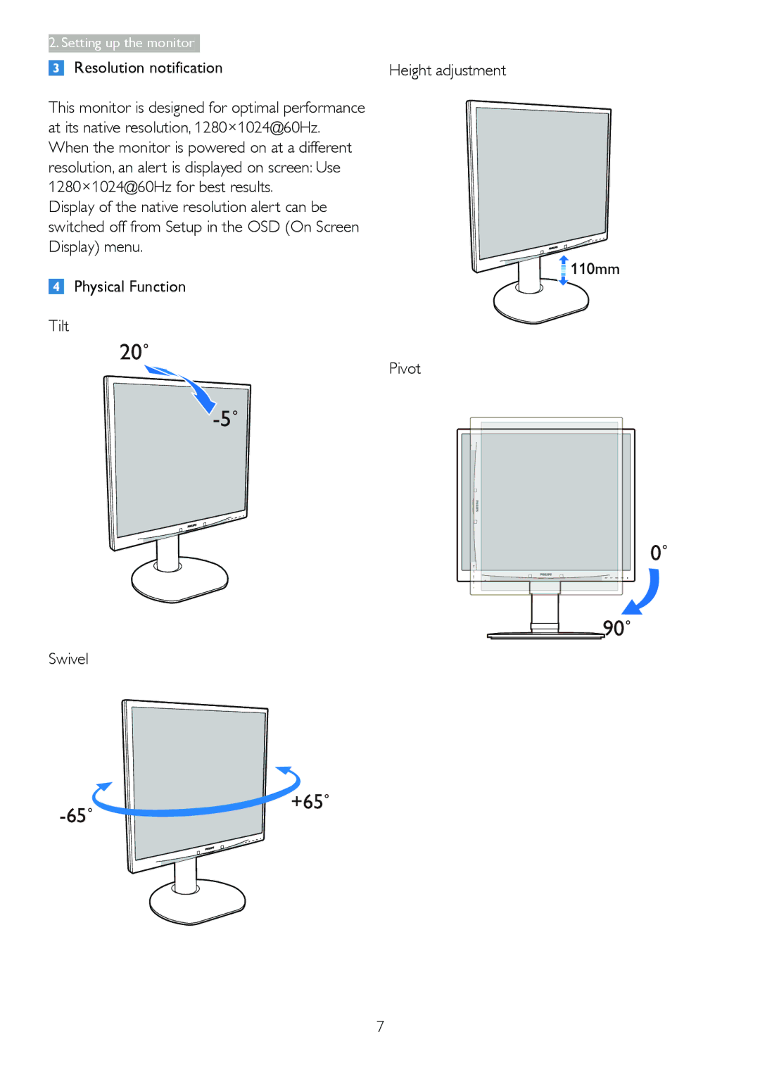 Philips 19B4LPCB/27 user manual 110mm, Pivot 