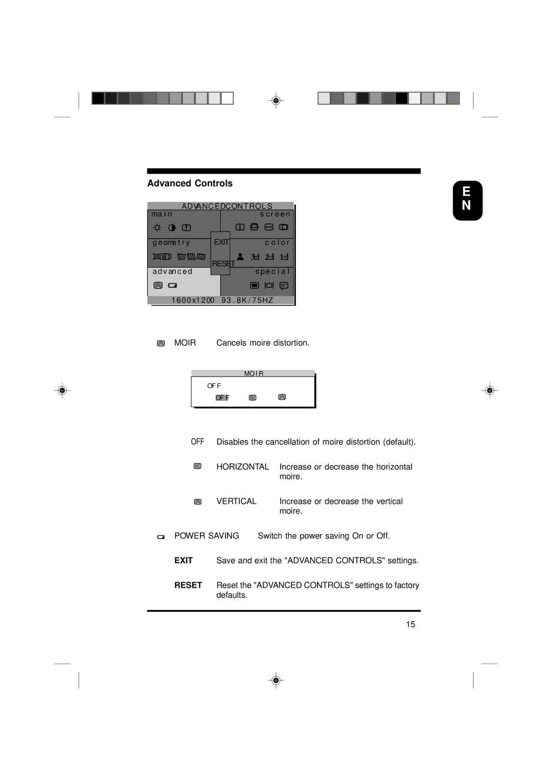 Philips 19C5808E specifications Advanced Controls 