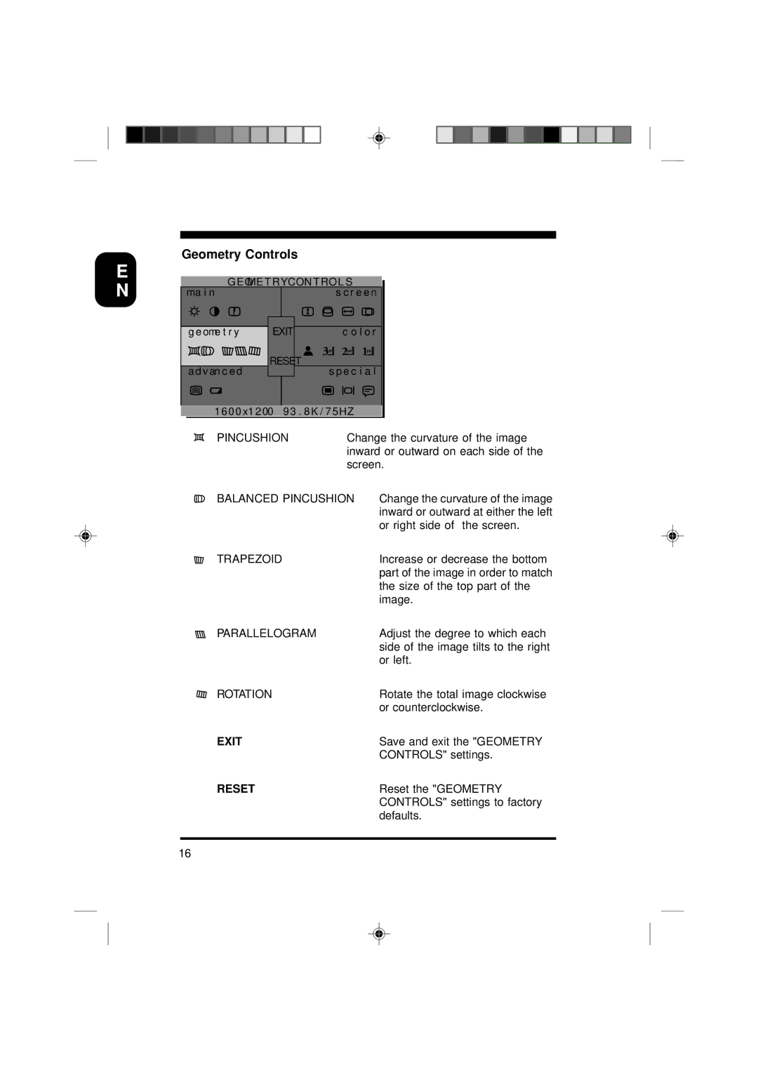 Philips 19C5808E specifications Geometry Controls, Pincushion 