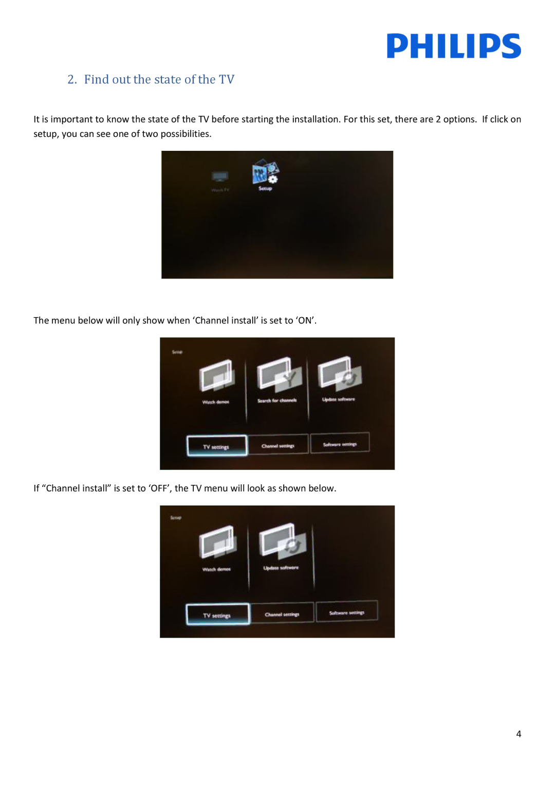 Philips 19HFL3233D/10 installation manual Find out the state of the TV 