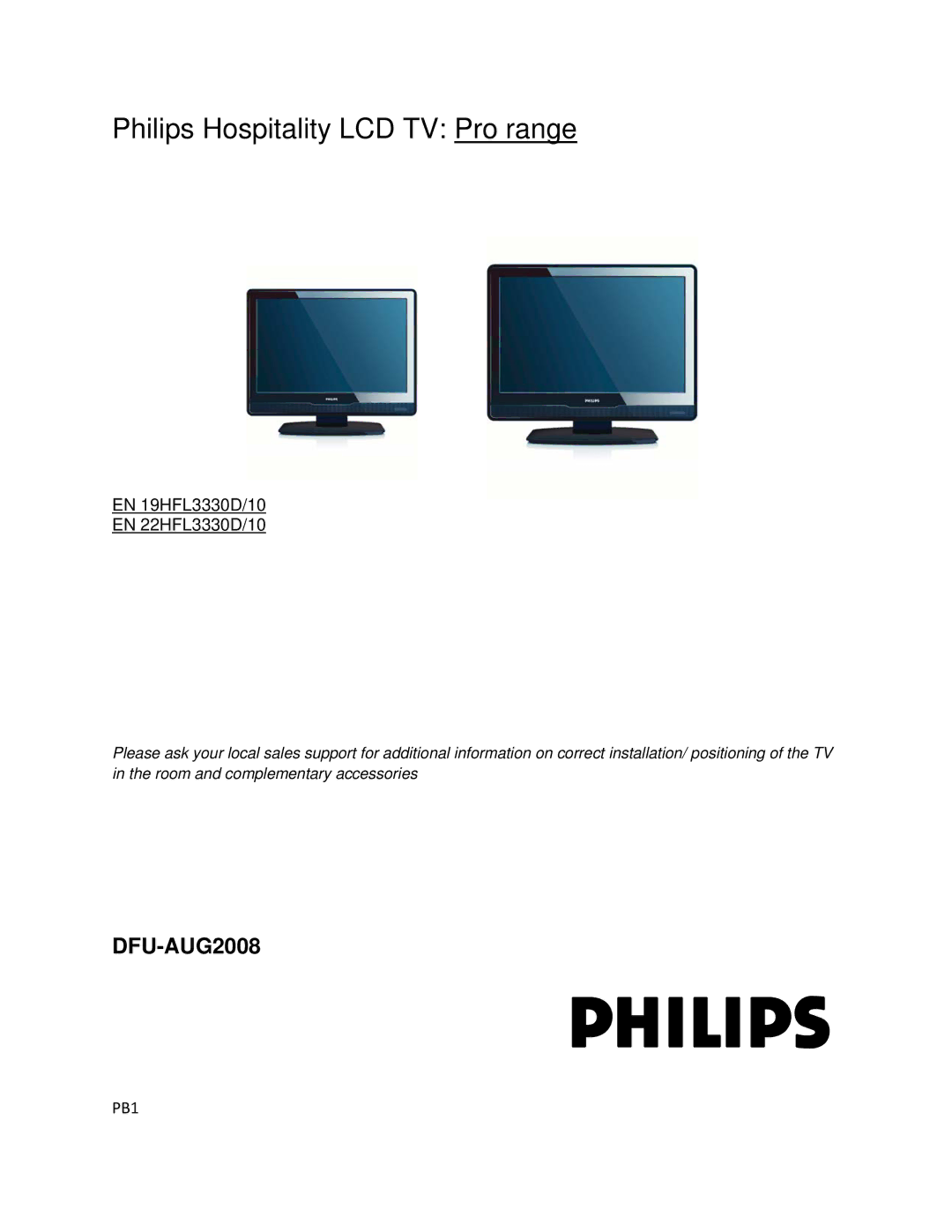 Philips 22HFL3330D/10, 19HFL3330D/10 manual Philips 