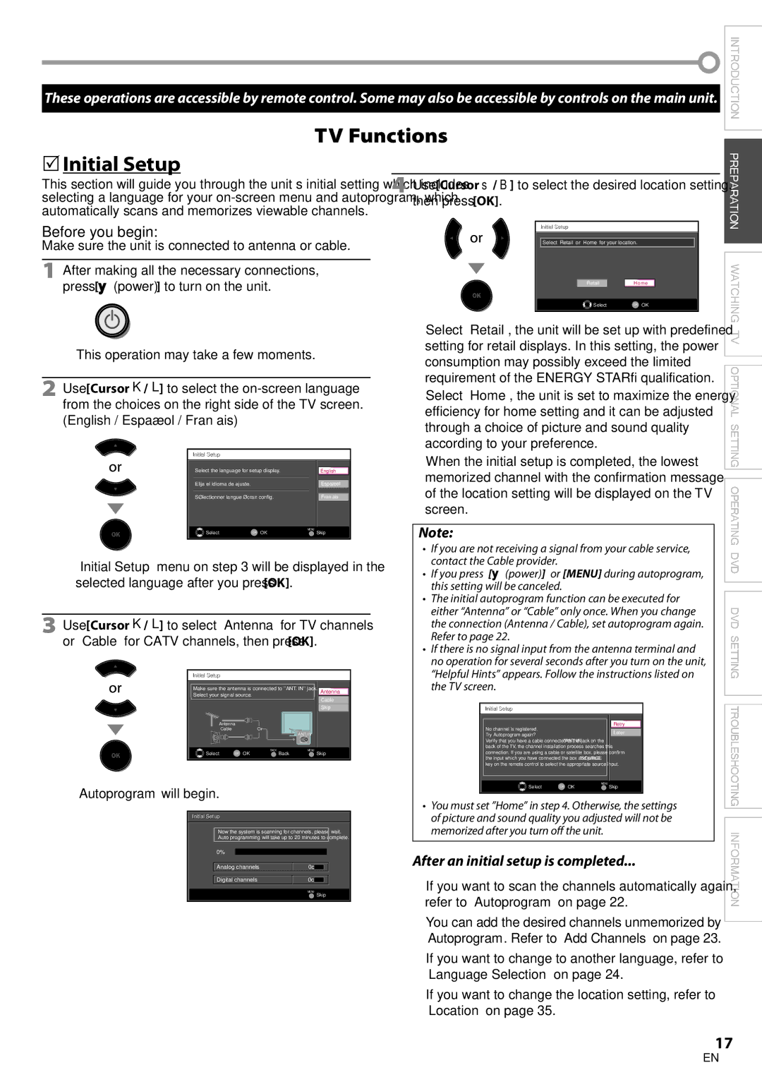 Philips 19MD350B/F7 user manual TV Functions  Initial Setup, Before you begin, After an initial setup is completed 