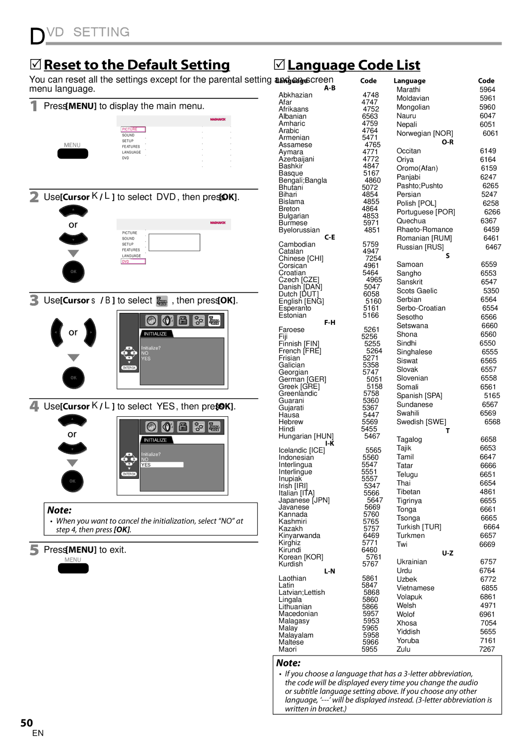 Philips 19MD350B/F7 user manual  Reset to the Default Setting  Language Code List 