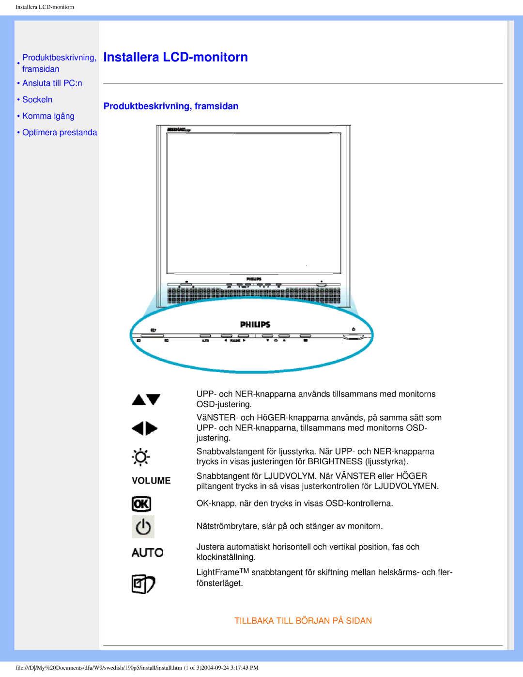 Philips 19OP5 user manual Installera LCD-monitorn 