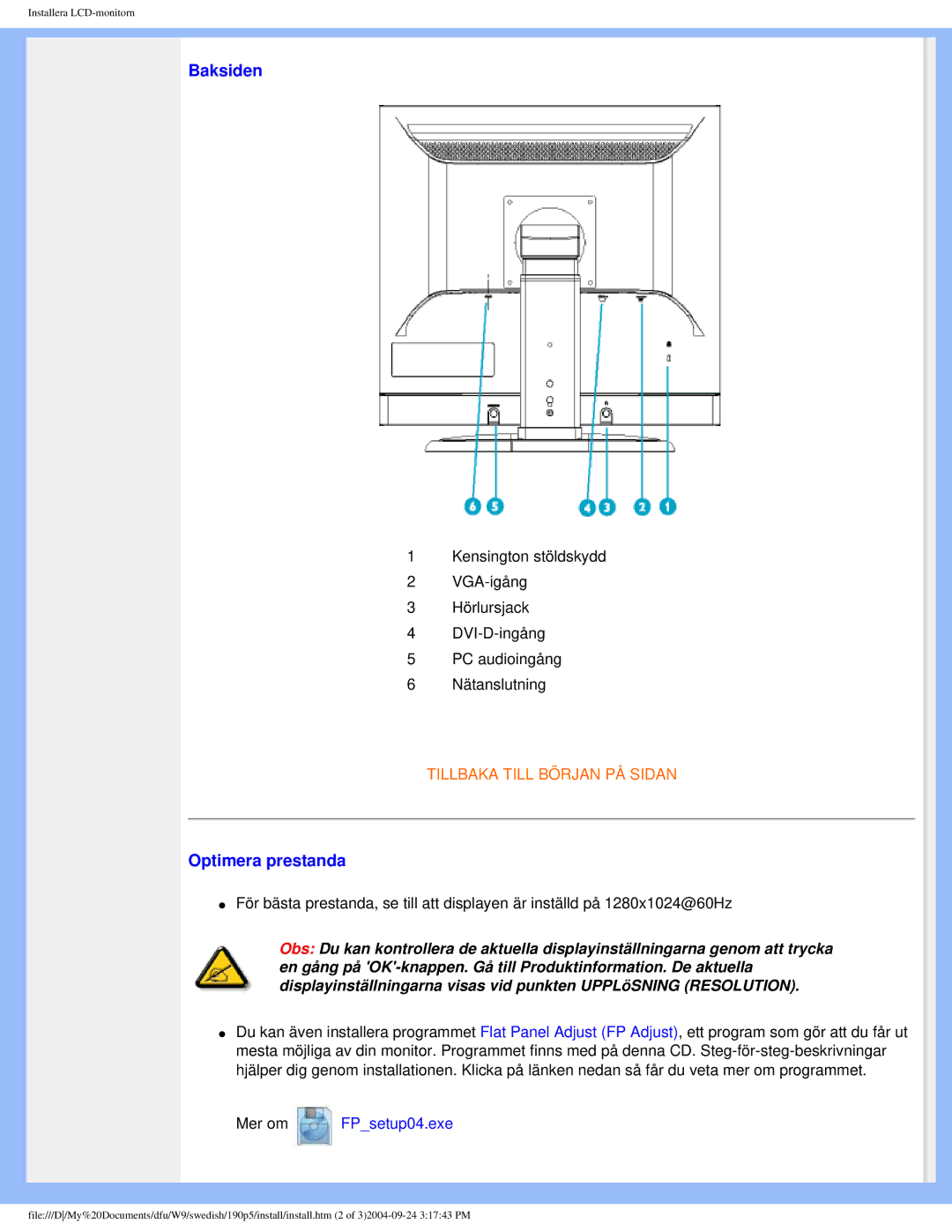 Philips 19OP5 user manual Baksiden 