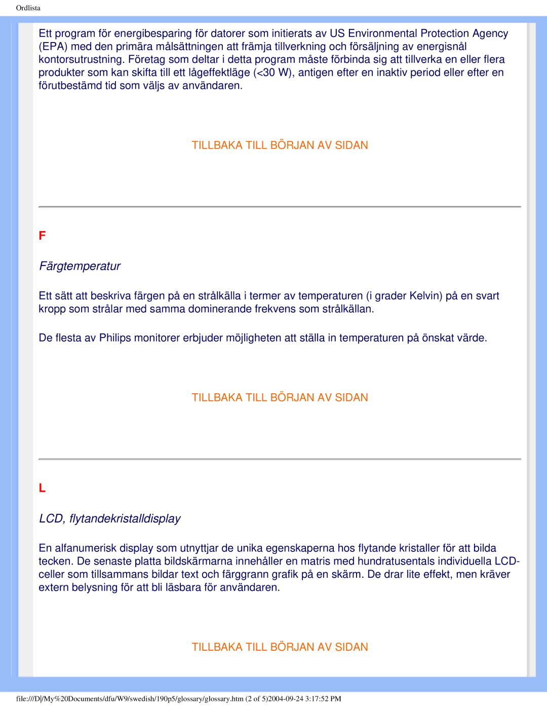 Philips 19OP5 user manual Färgtemperatur 