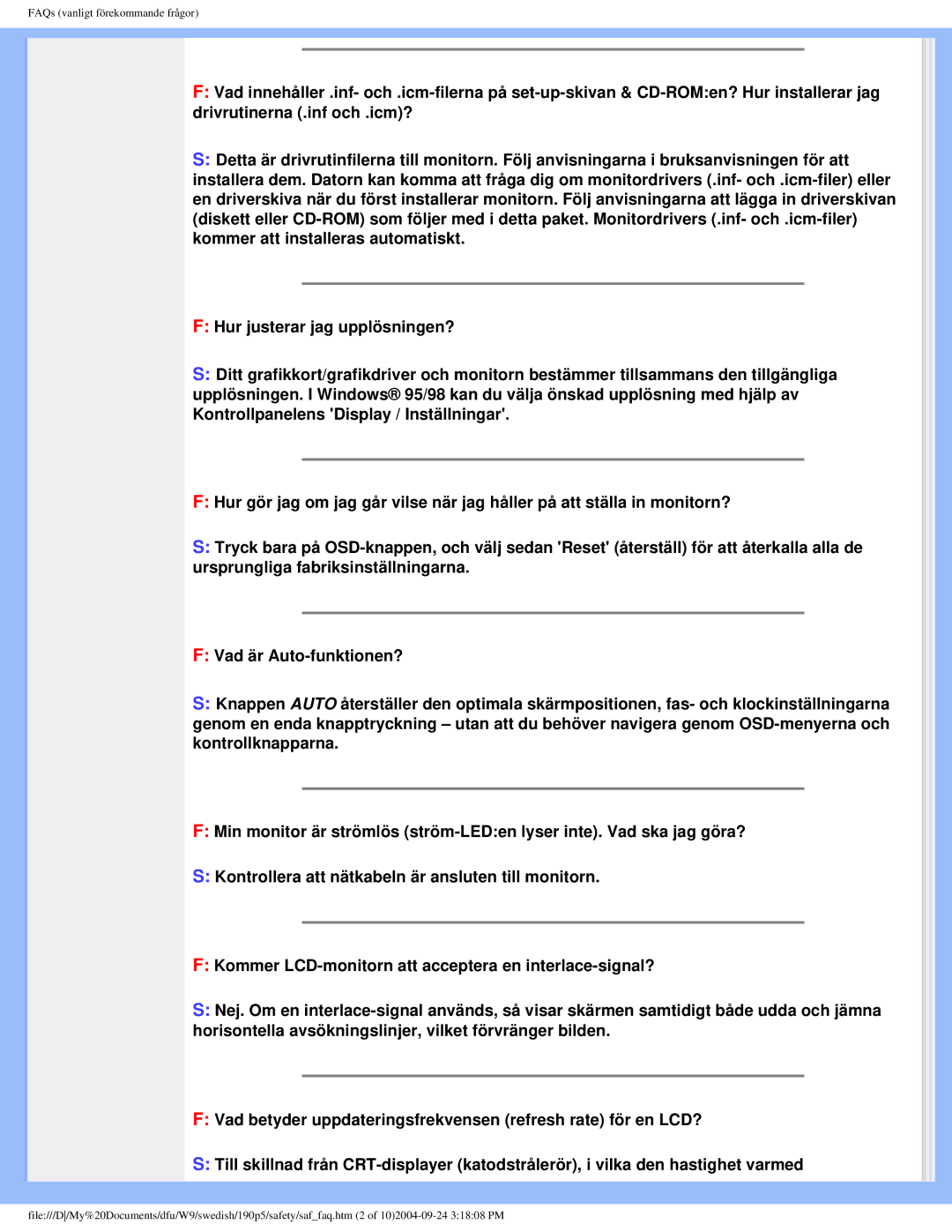 Philips 19OP5 user manual FAQs vanligt förekommande frågor 