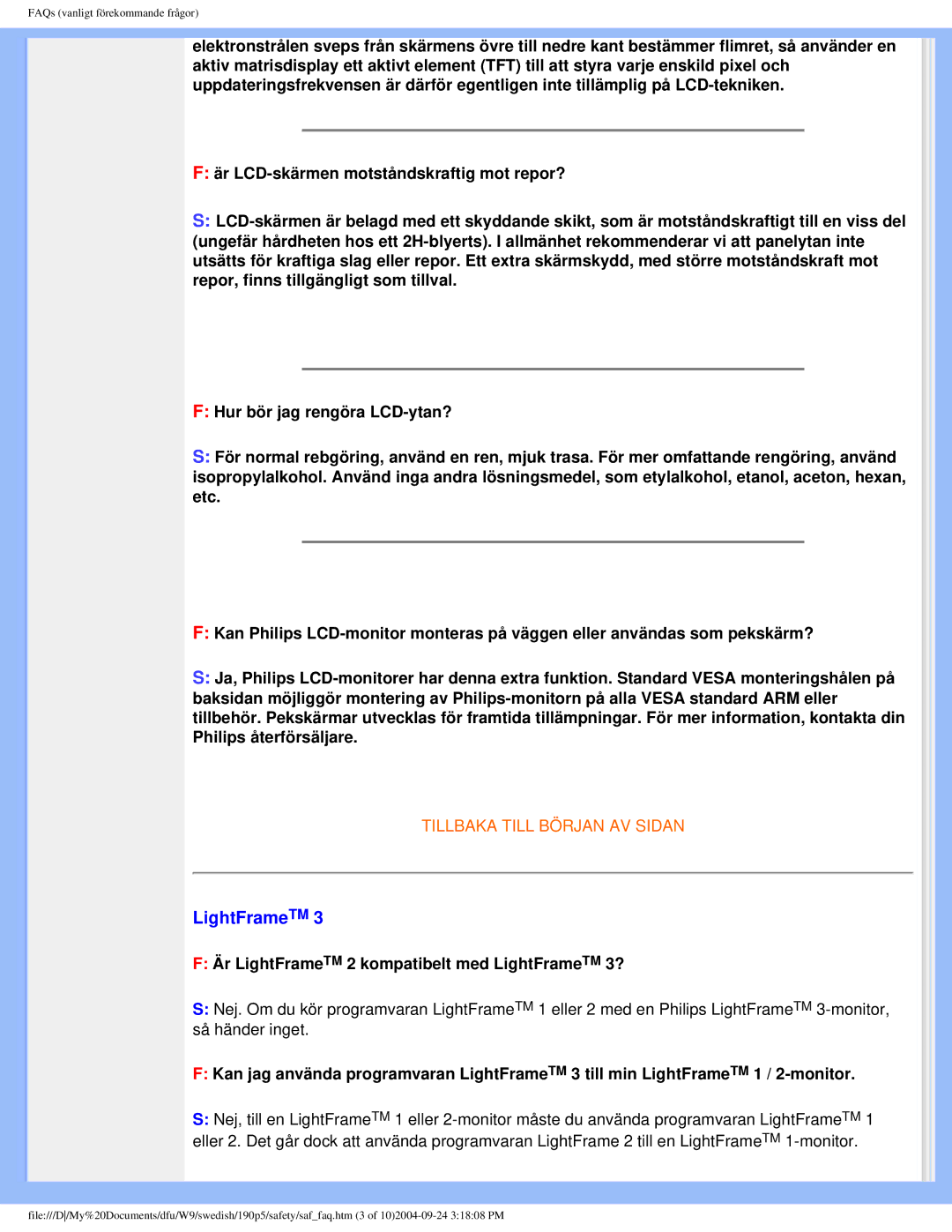 Philips 19OP5 user manual Är LightFrameTM 2 kompatibelt med LightFrameTM 3? 