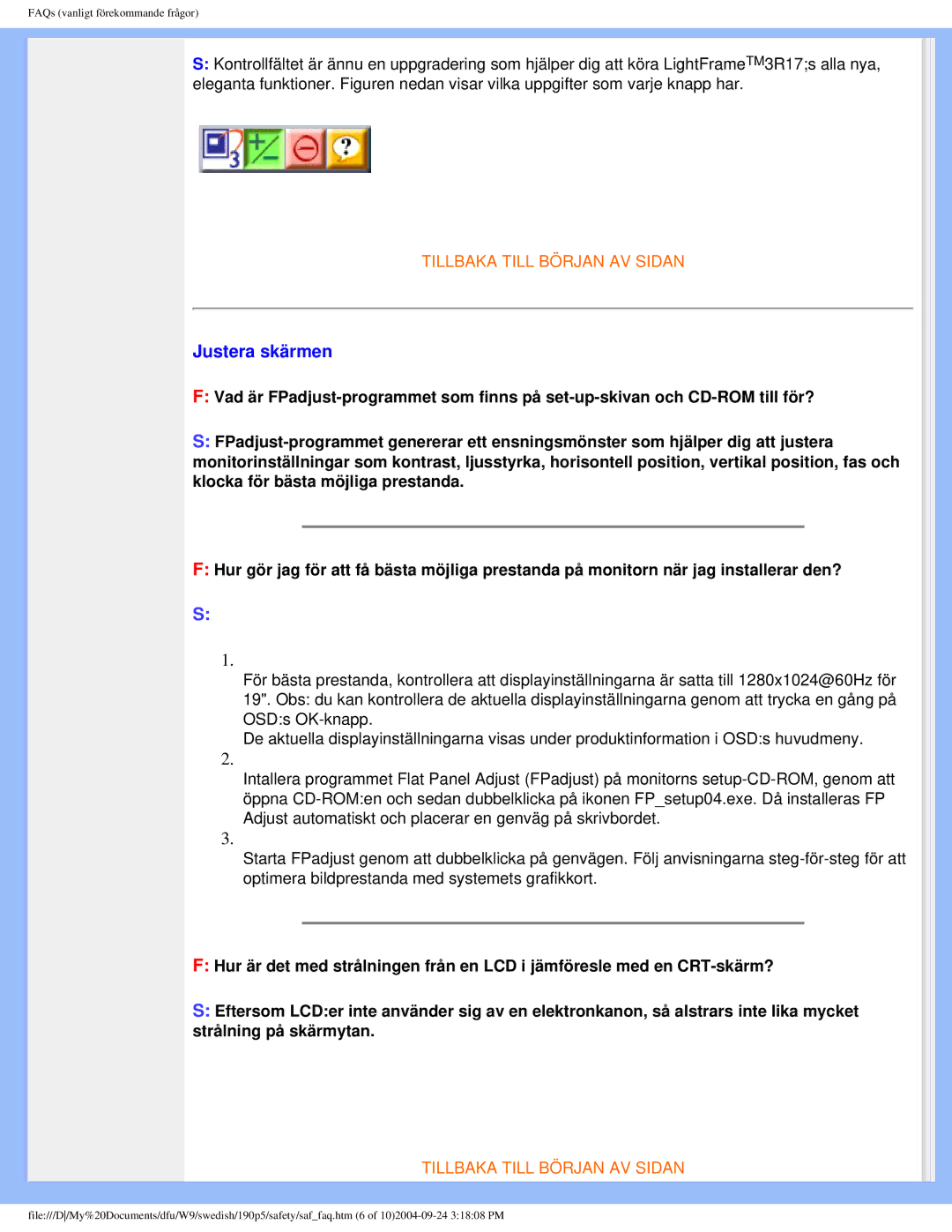 Philips 19OP5 user manual Justera skärmen 