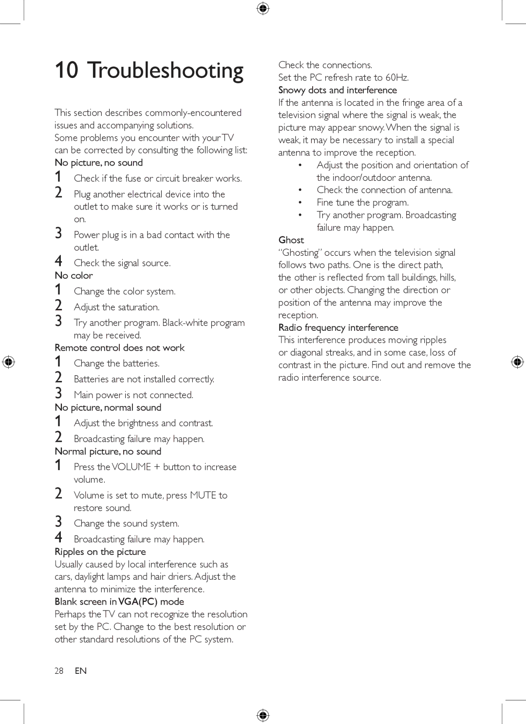 Philips 19PFL3403/77 user manual Troubleshooting, Remote control does not work, Blank screen in Vgapc mode, Ghost 