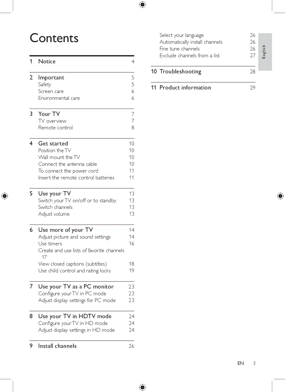 Philips 19PFL3403/77 user manual Contents 