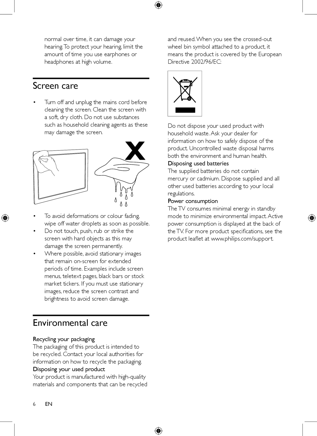 Philips 19PFL3403/77 user manual Screen care, Environmental care, Recycling your packaging 