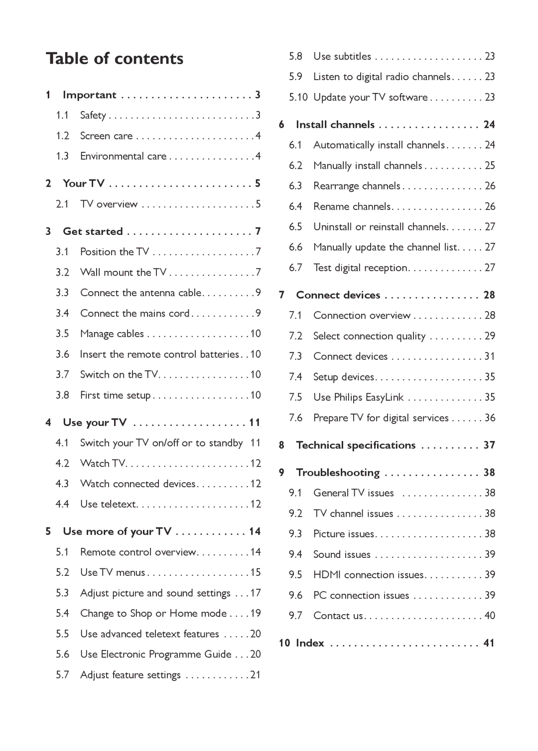 Philips 19PFL3403D/10 user manual Table of contents 