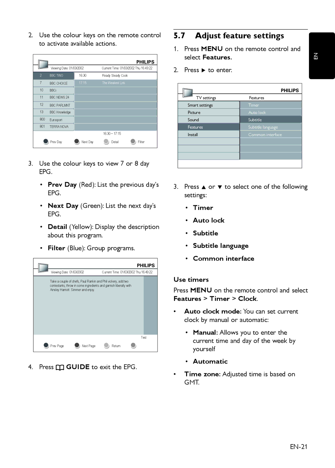 Philips 19PFL3403D/10 user manual Adjust feature settings, Select Features, Automatic 