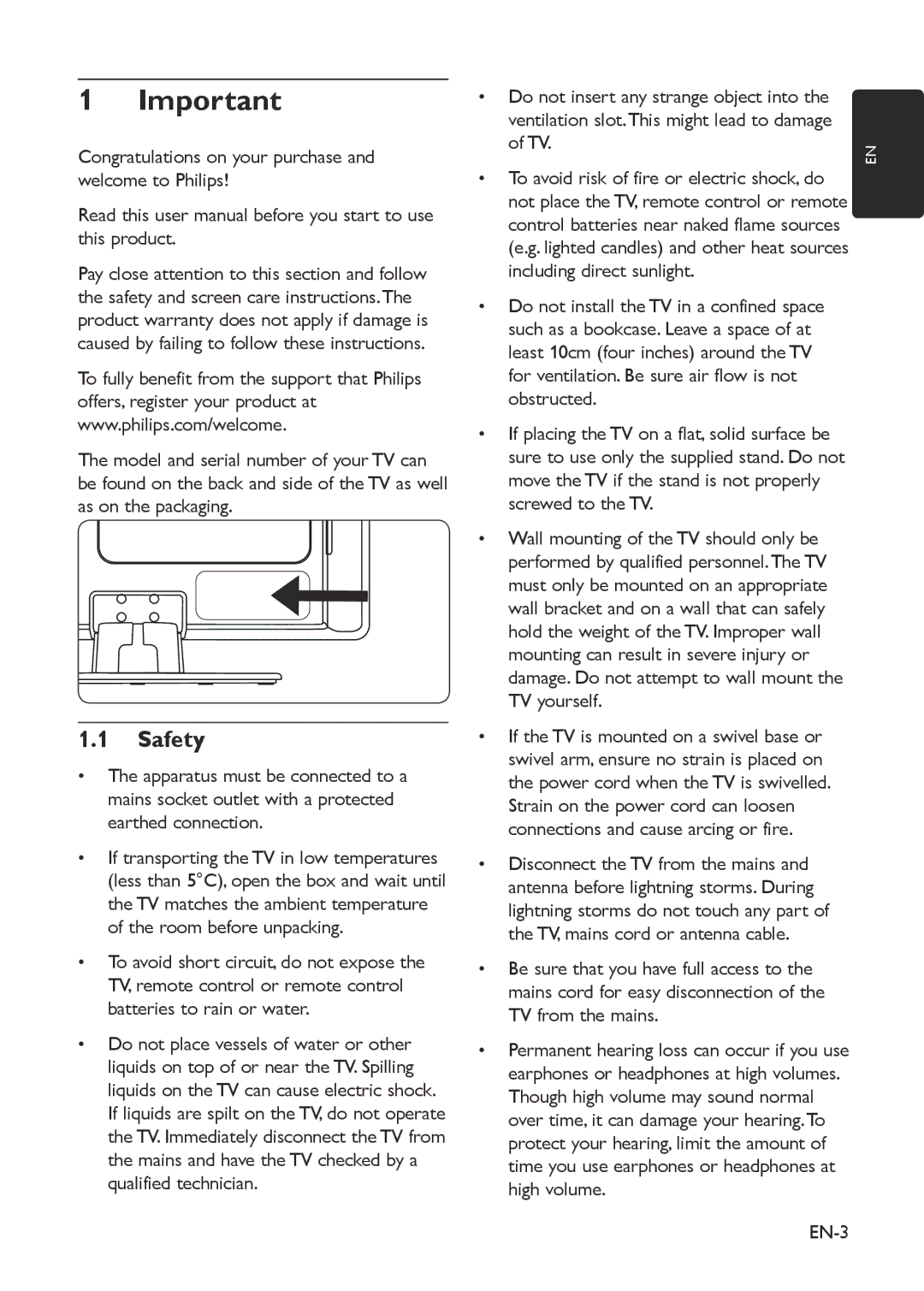 Philips 19PFL3403D/10 user manual Safety, EN-3 