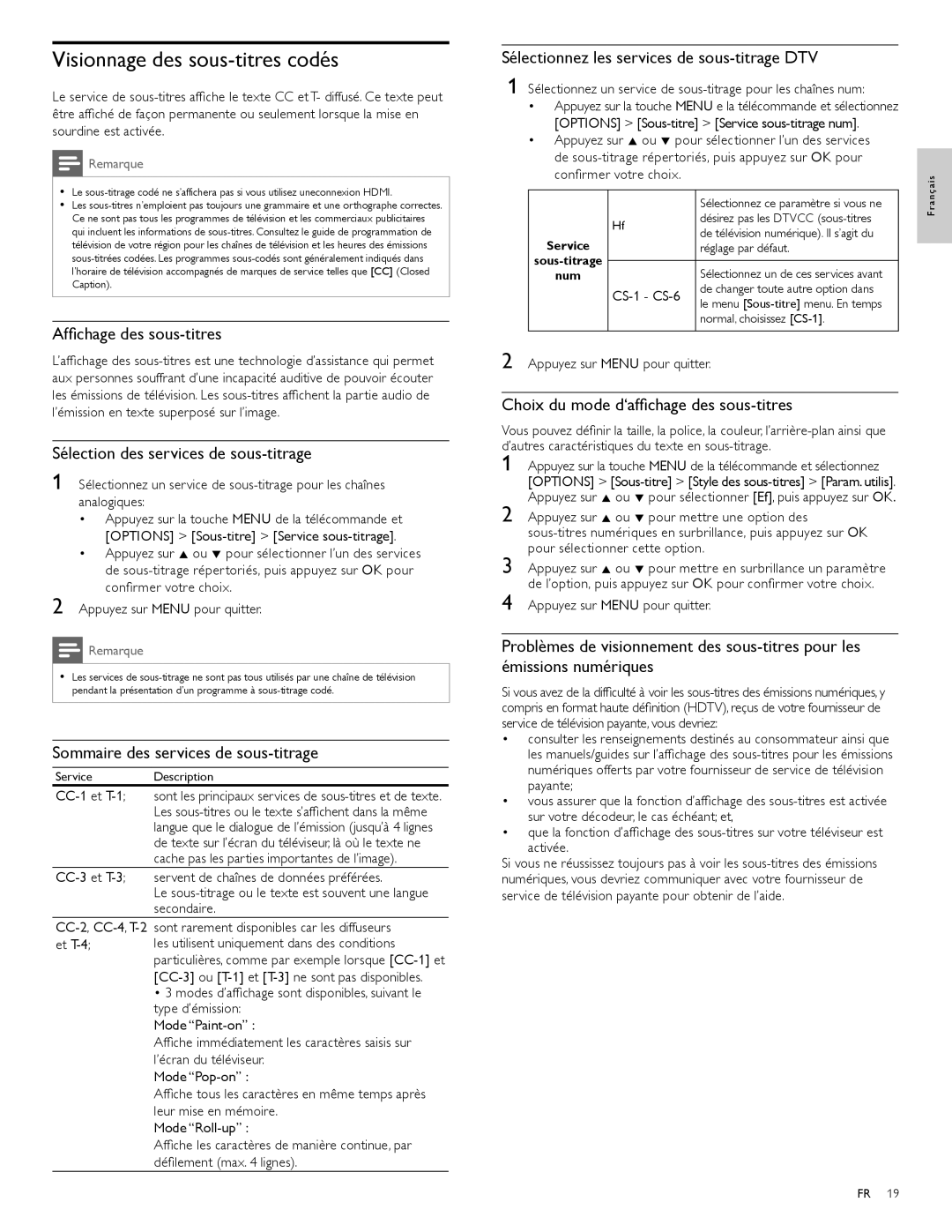 Philips 22PFL3504D, 19PFL3504D user manual Visionnage des sous-titres codés 