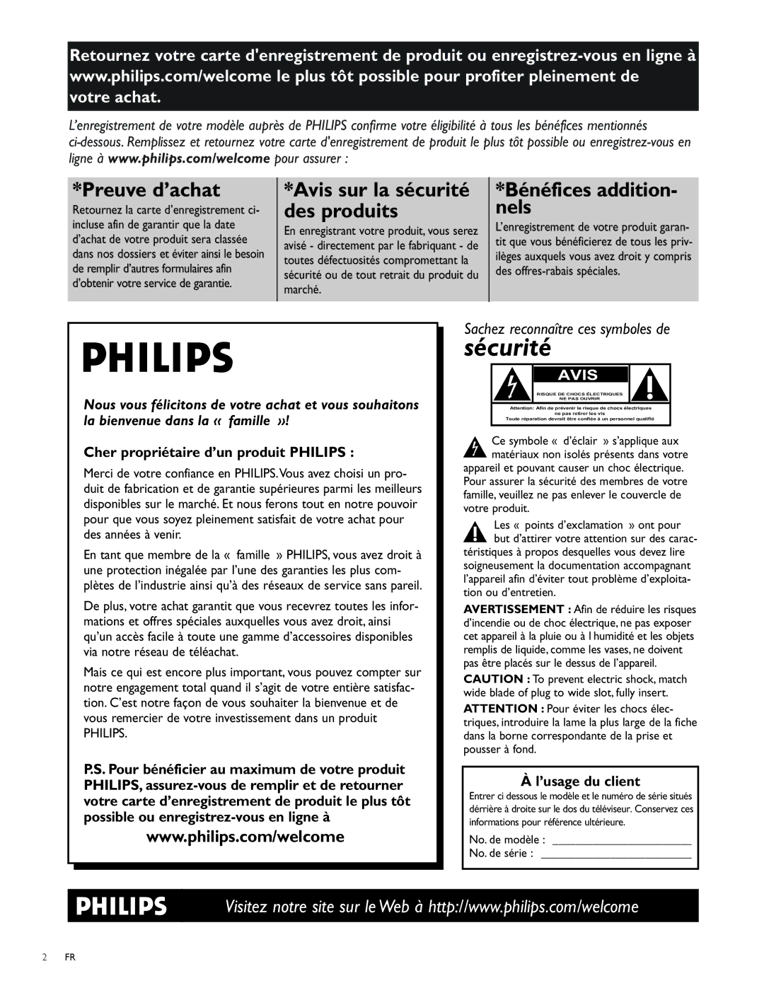 Philips 19PFL3504D, 22PFL3504D user manual Retournez la carte d’enregistrement ci, En enregistrant votre produit, vous serez 