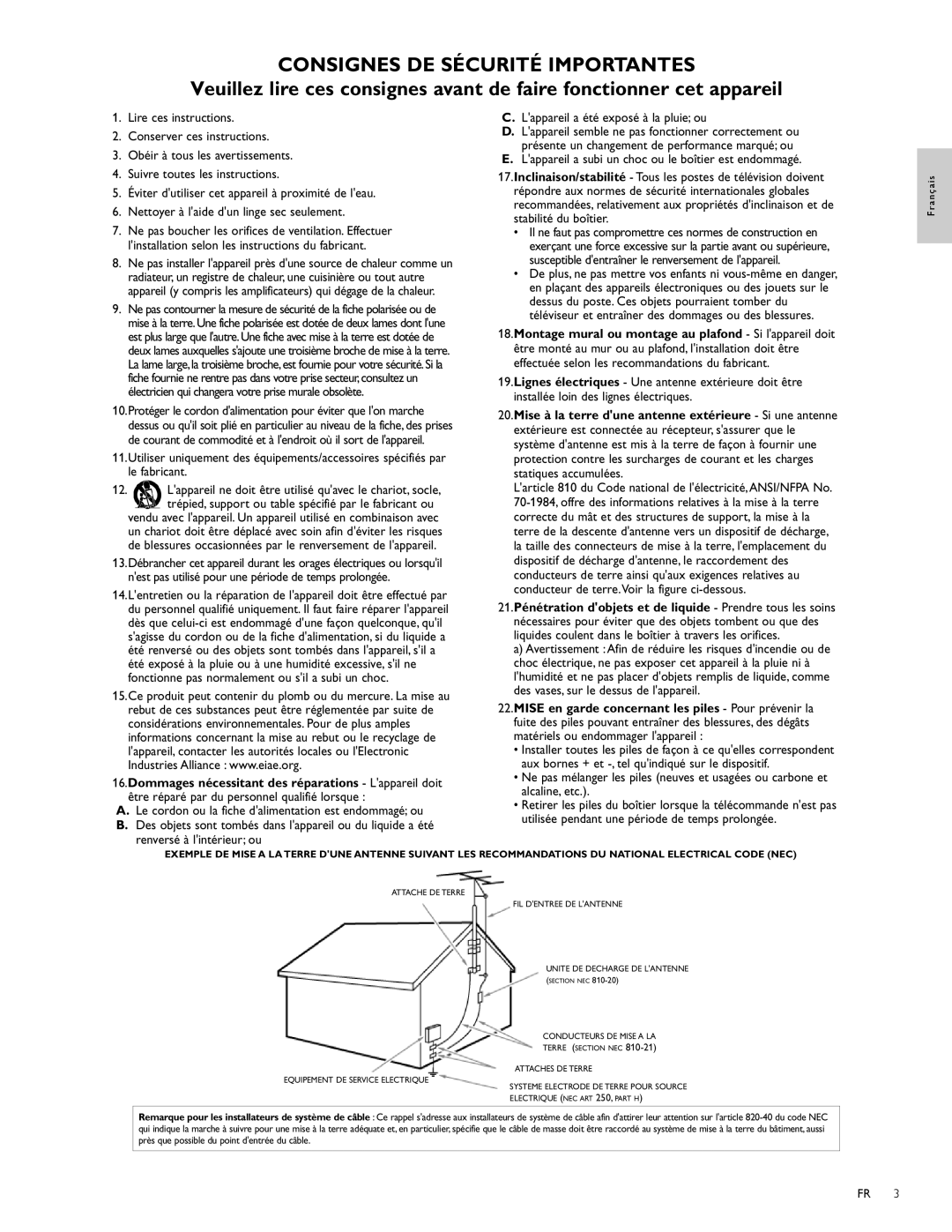 Philips 22PFL3504D, 19PFL3504D user manual Consignes DE Sécurité Importantes 