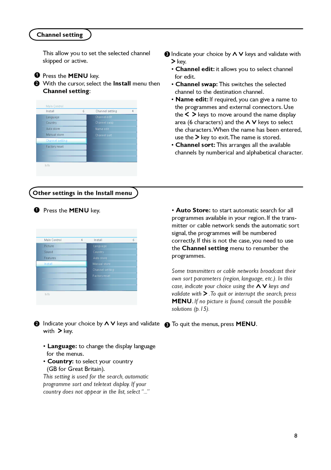 Philips 15PFL4122, 19PFL4322 user manual Channel setting, Channel sort This arranges all the available 