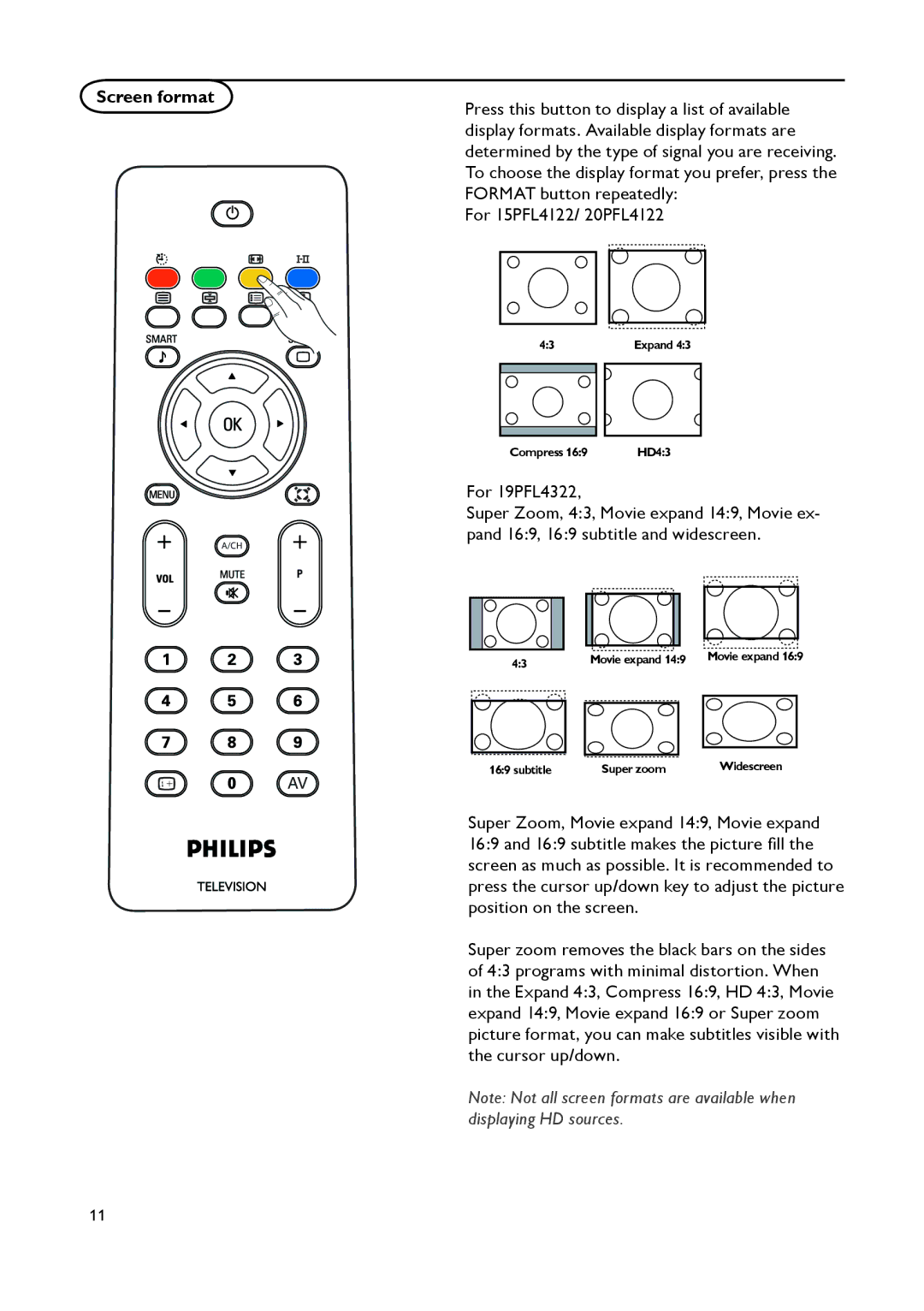 Philips 19PFL4322, 15PFL4122 user manual Screen format 